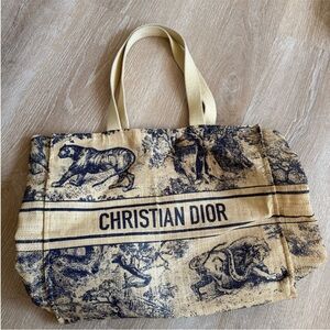 Dior Dioriviera Beige and Navy Beach Tote Bag